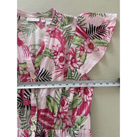Linen Maxi Dress Rafaella Women's Size XL Pink Floral Tropical Island Cap Sleeve - Picture 5 of 9